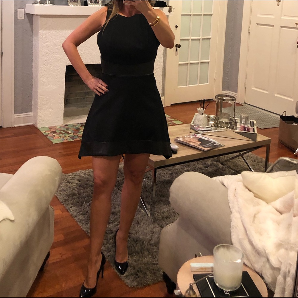Alexis black leather detail dress w back zip